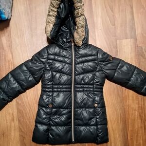 Michael Kors Black Puffer Jacket with Faux Fur Trim
